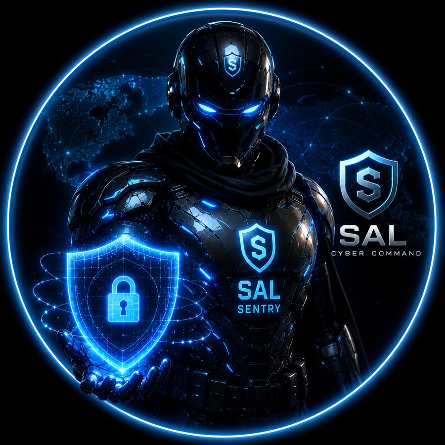 SAL Cyber Command — armored AI guardian emblem